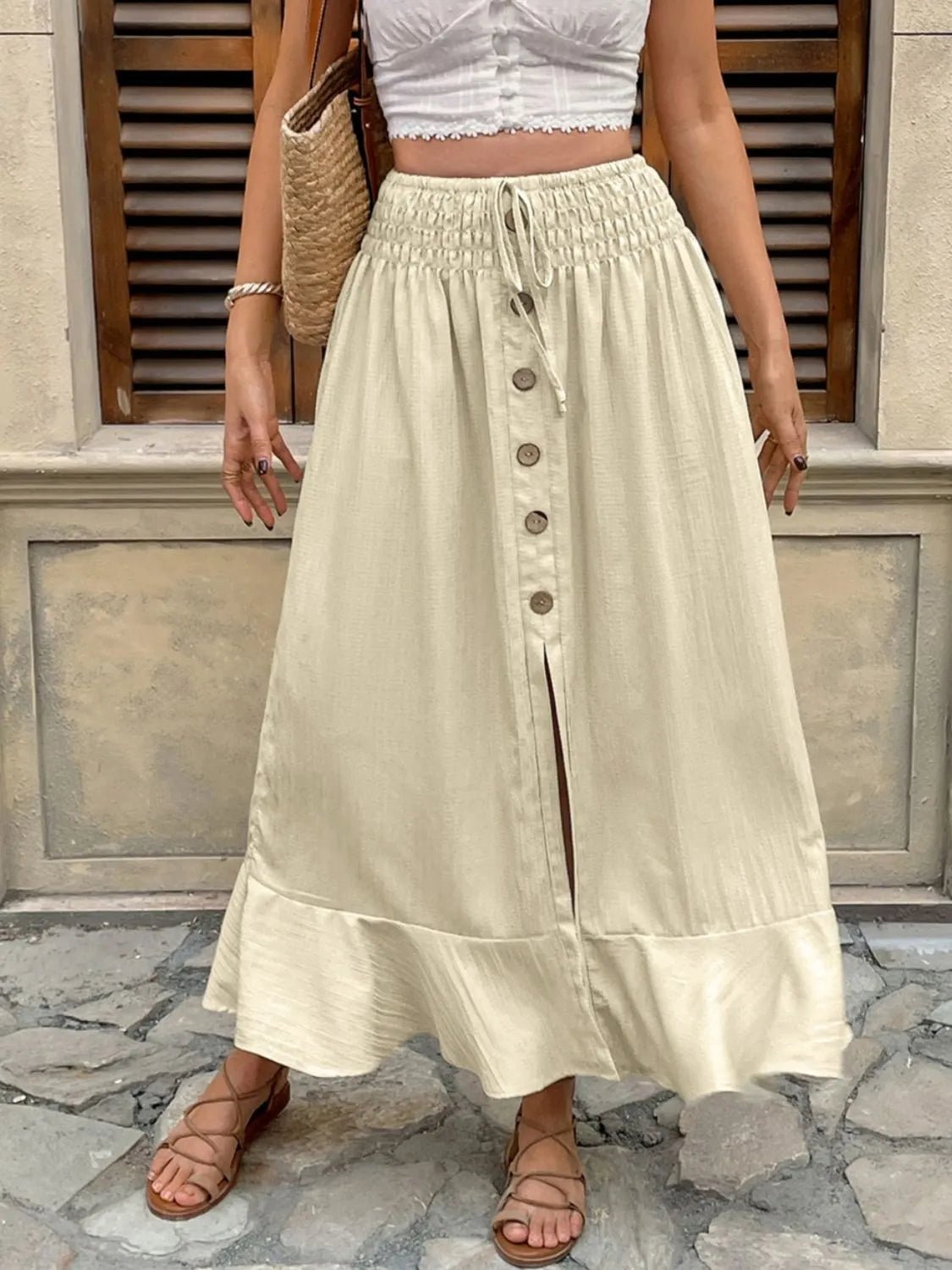 Ruffled Hem Slit Skirt - adritiX