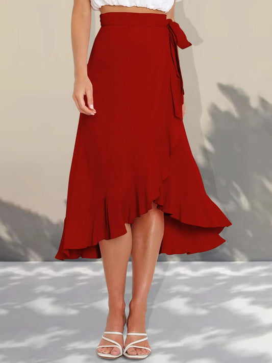Ruffled Hem Tied Skirt - adritiX