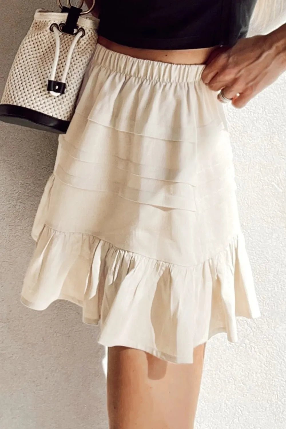 Ruffled Hemline Elastic Waist Mini Skirt - adritiX