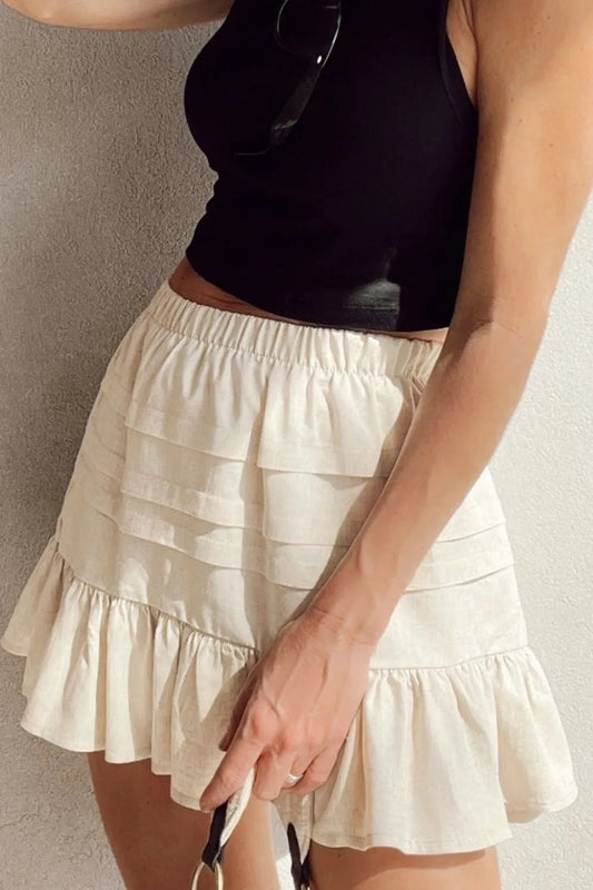 Ruffled Hemline Elastic Waist Mini Skirt - adritiX