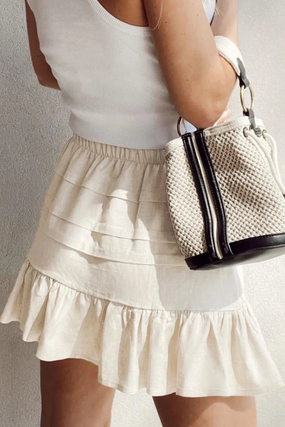 Ruffled Hemline Elastic Waist Mini Skirt - adritiX