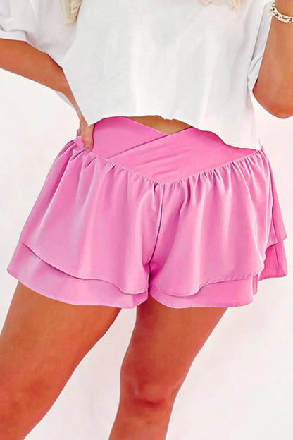 Ruffled Layered Asymmetrical Waist Shorts - adritiX