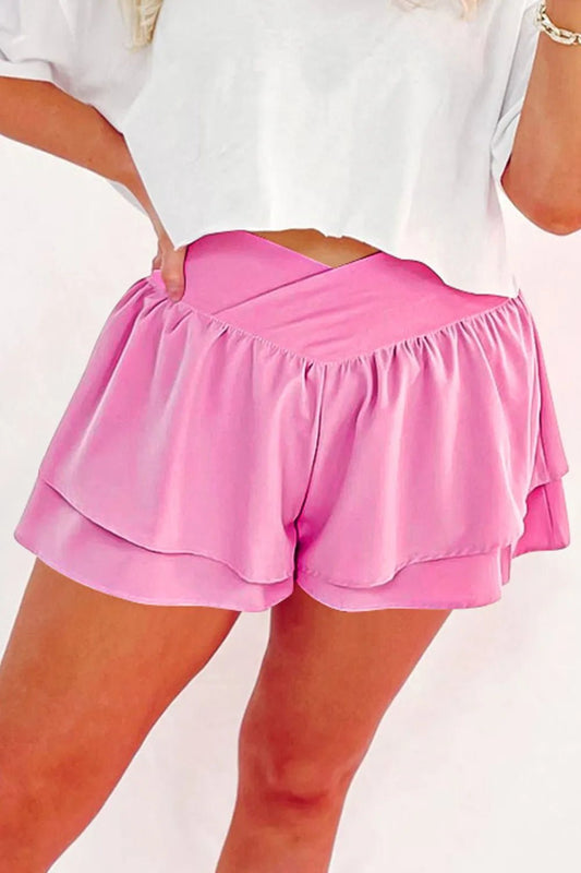 Ruffled Layered Asymmetrical Waist Shorts - adritiX