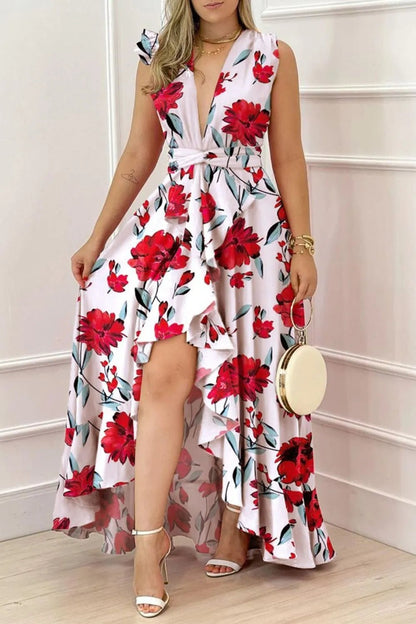 Ruffled Plunge Sleeveless Maxi Dress - adritiX