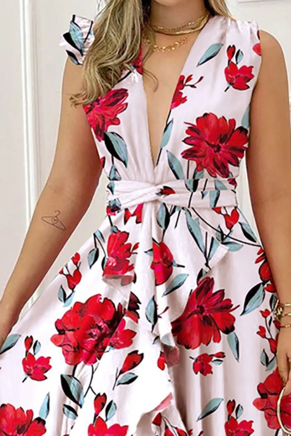 Ruffled Plunge Sleeveless Maxi Dress - adritiX