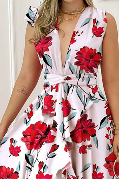 Ruffled Plunge Sleeveless Maxi Dress - adritiX