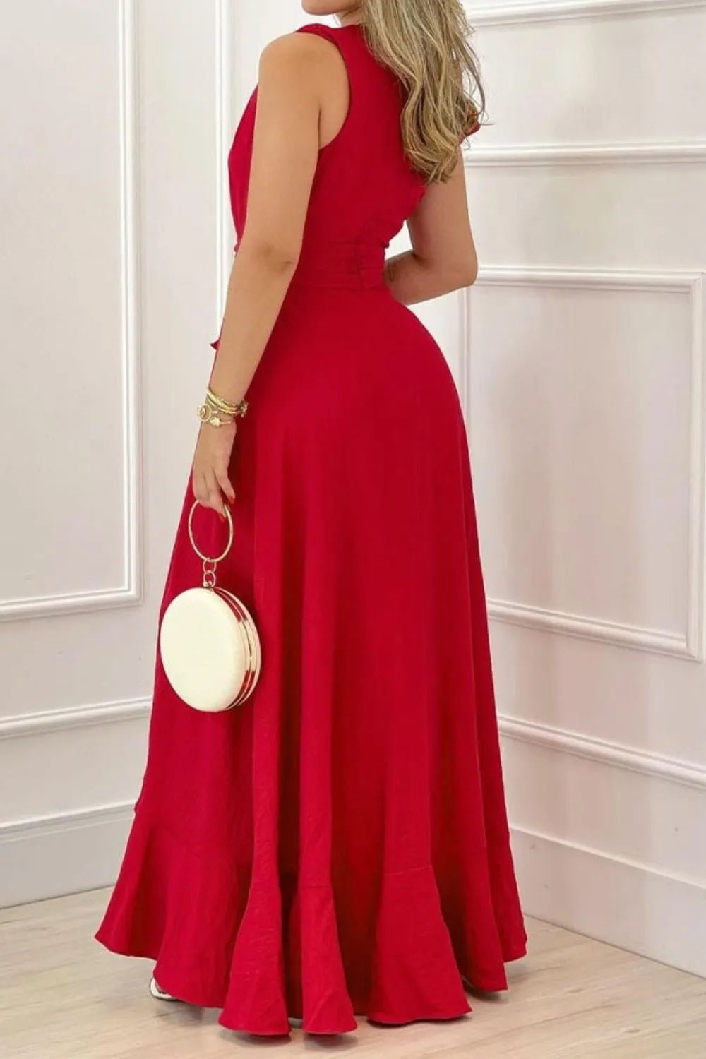 Ruffled Plunge Sleeveless Maxi Dress - adritiX
