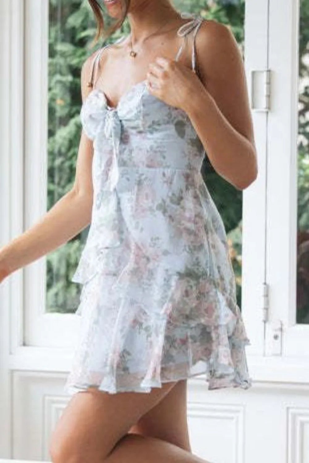 Ruffled Printed Sweetheart Neck Cami Dress - adritiX
