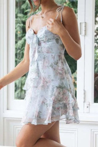 Ruffled Printed Sweetheart Neck Cami Dress - adritiX