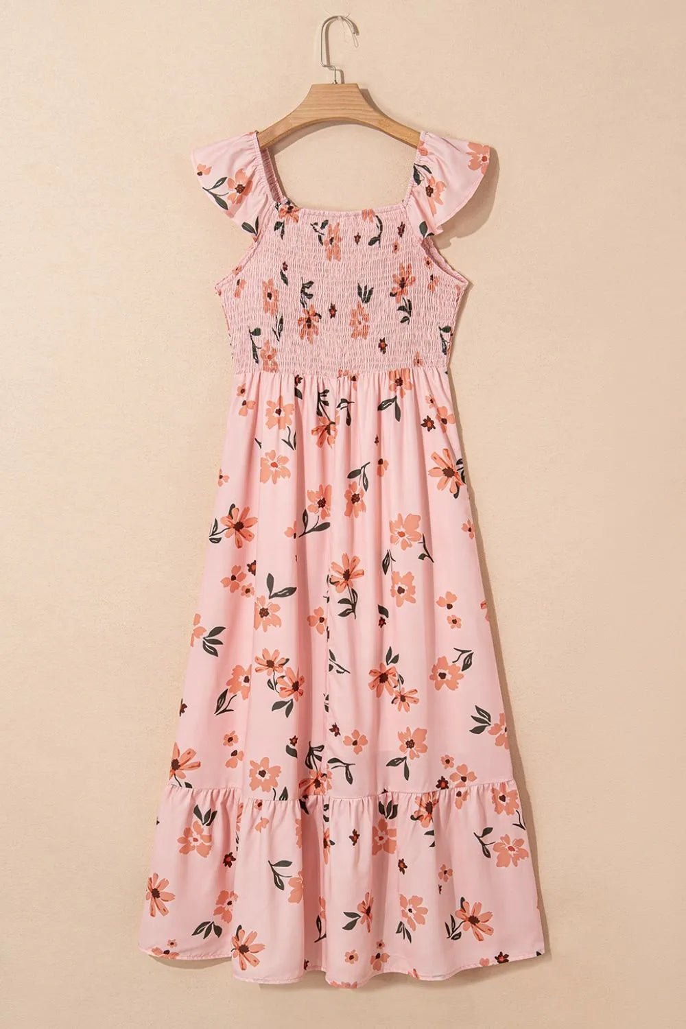 Ruffled Smocked Cap Sleeve Printed Maxi Dress - adritiX