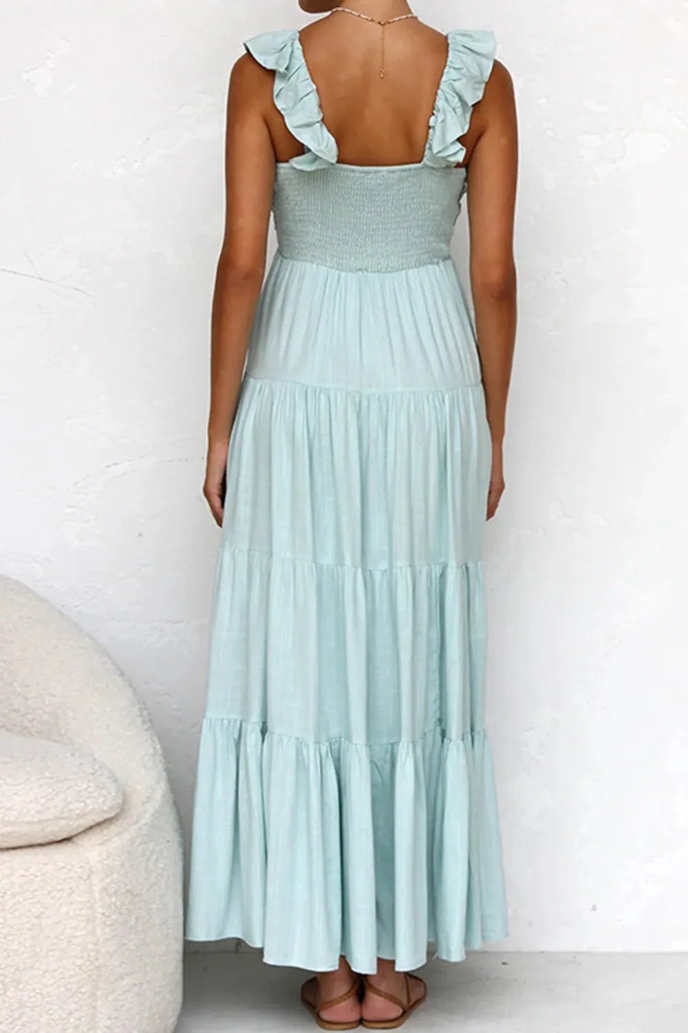 Ruffled V - Neck Tiered Dress - adritiX