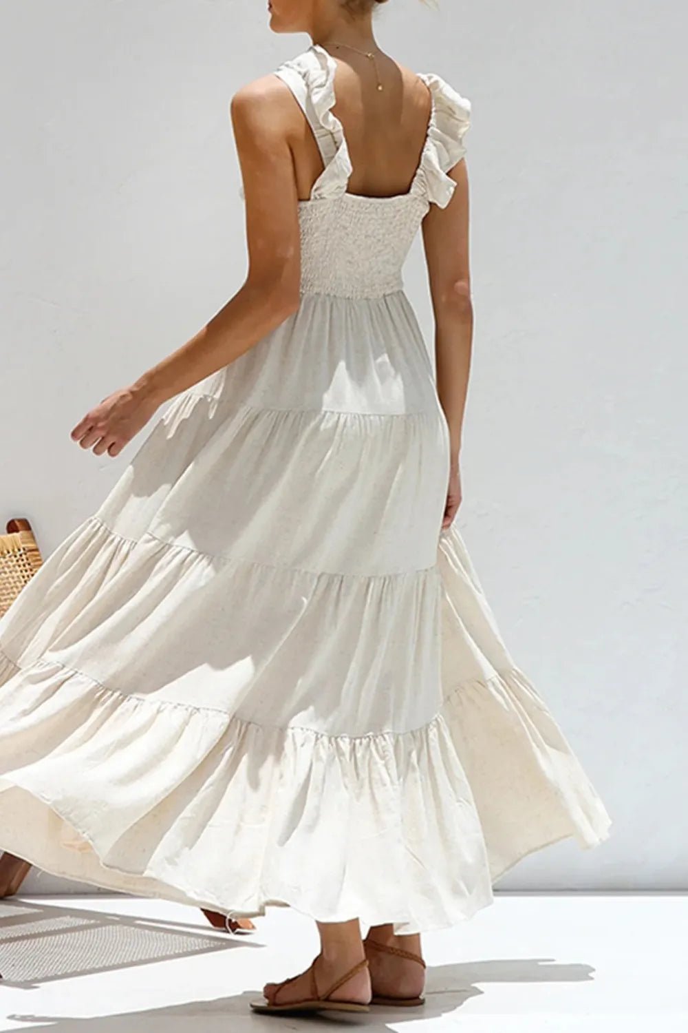 Ruffled V - Neck Tiered Dress - adritiX