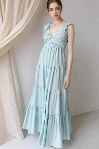 Ruffled V - Neck Tiered Dress - adritiX