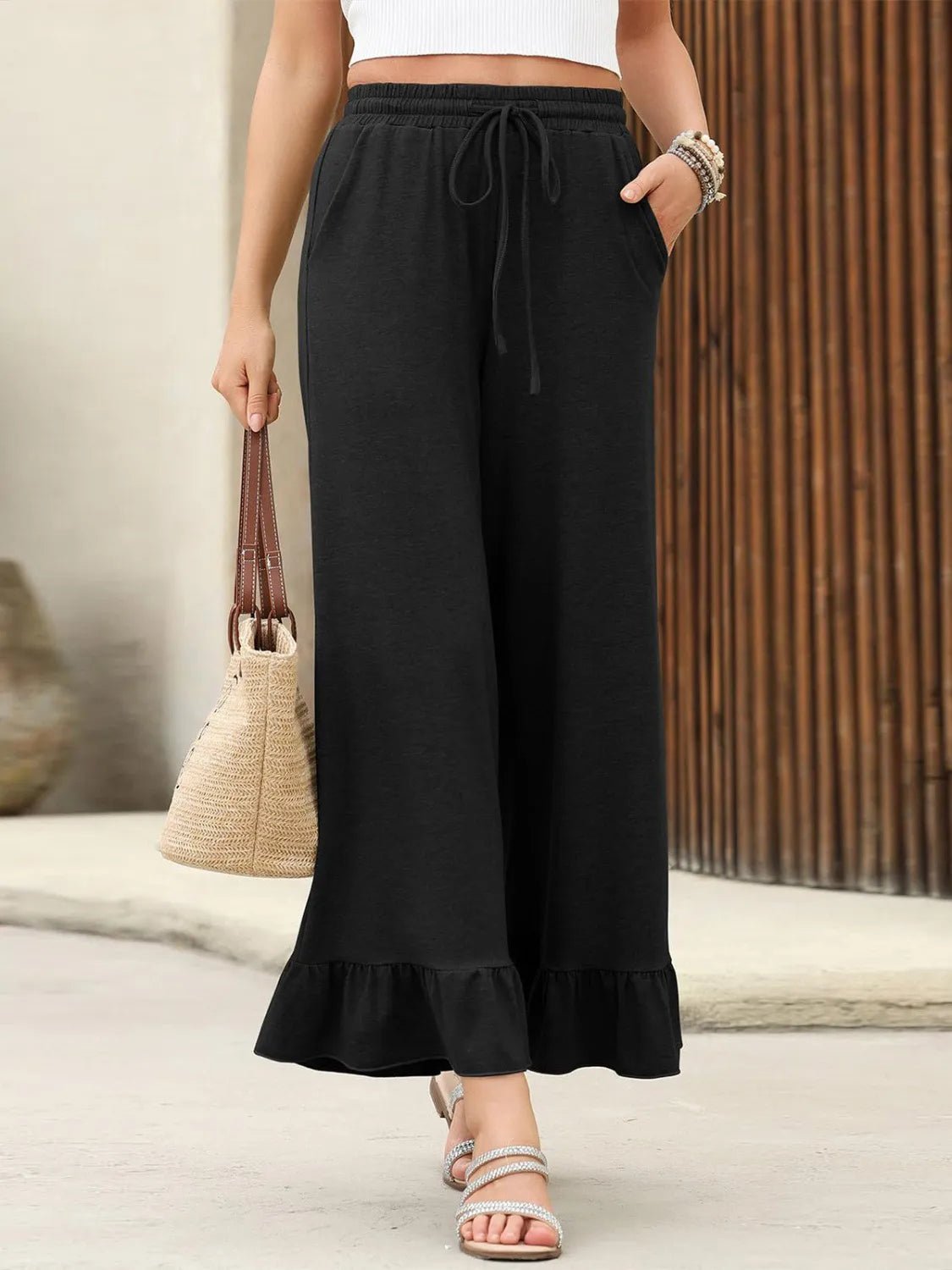 Ruffled Wide Leg Pants - adritiX