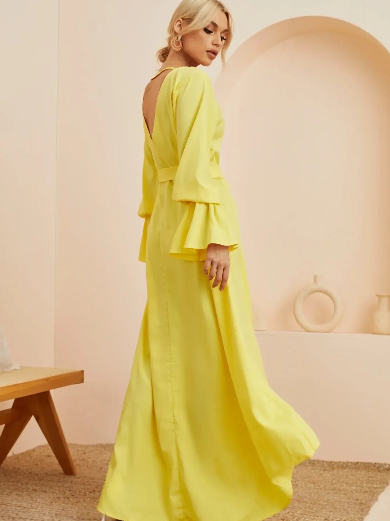 Ruffled Wrap Maxi Dress with Bell Sleeves - adritiX