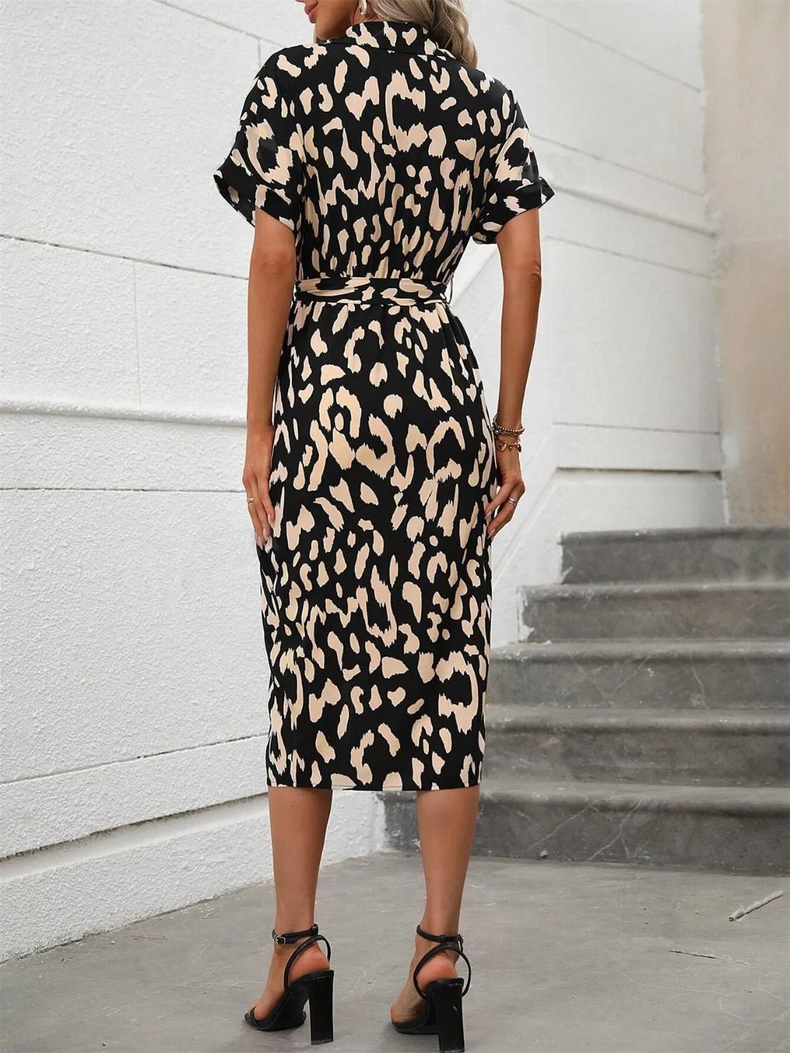 Short Sleeve Tie Waist Dress - adritiX