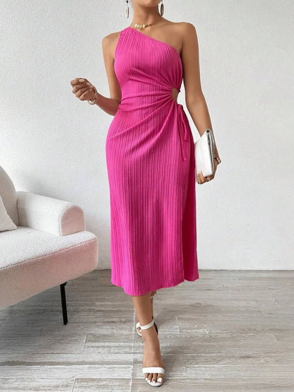 Side Slit Cutout Single Shoulder Dress - adritiX