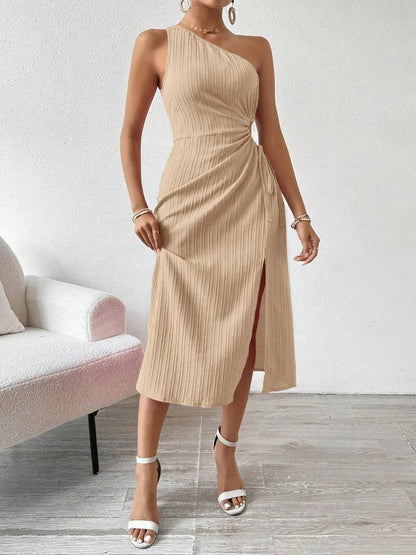 Side Slit Cutout Single Shoulder Dress - adritiX