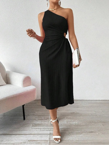 Side Slit Cutout Single Shoulder Dress - adritiX