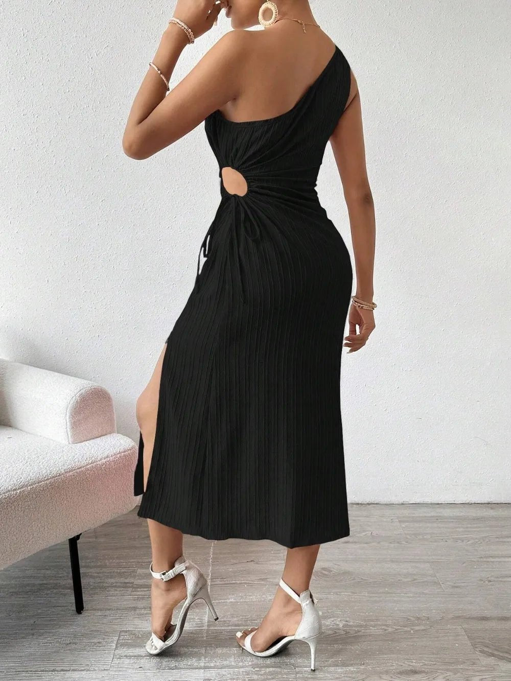 Side Slit Cutout Single Shoulder Dress - adritiX