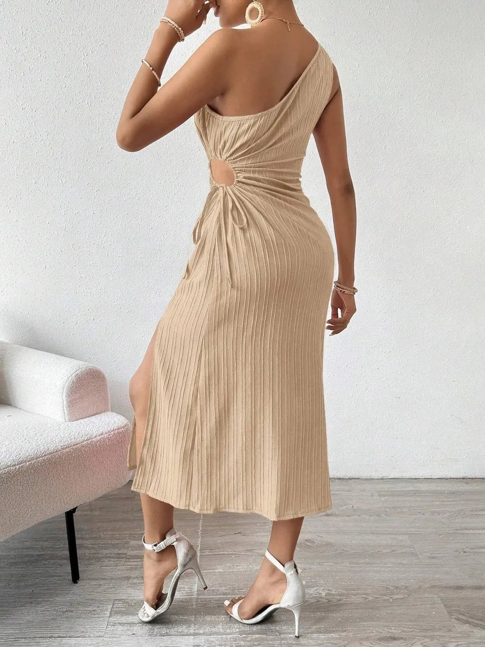 Side Slit Cutout Single Shoulder Dress - adritiX