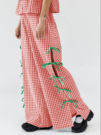 Side Tied Plaid Pants - adritiX