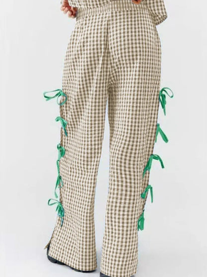 Side Tied Plaid Pants - adritiX