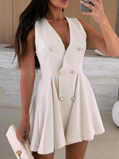 Sleeveless Double - Breasted Mini Dress - adritiX