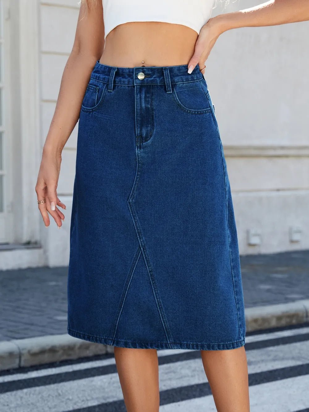Slit Back Midi Denim Skirt - adritiX
