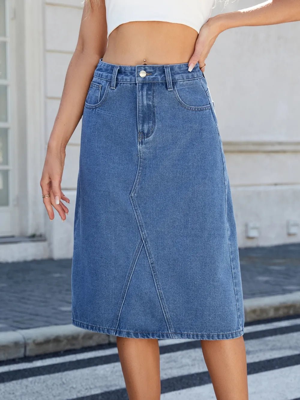 Slit Back Midi Denim Skirt - adritiX