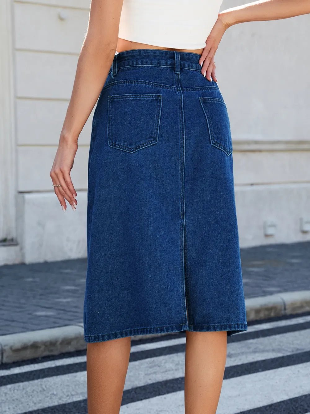 Slit Back Midi Denim Skirt - adritiX