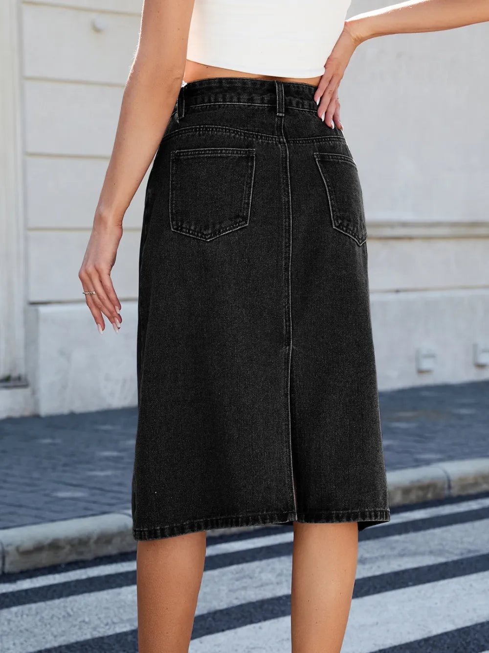 Slit Back Midi Denim Skirt - adritiX