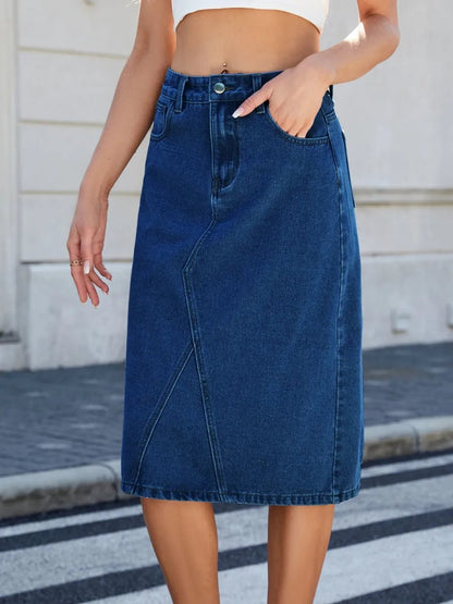 Slit Back Midi Denim Skirt - adritiX