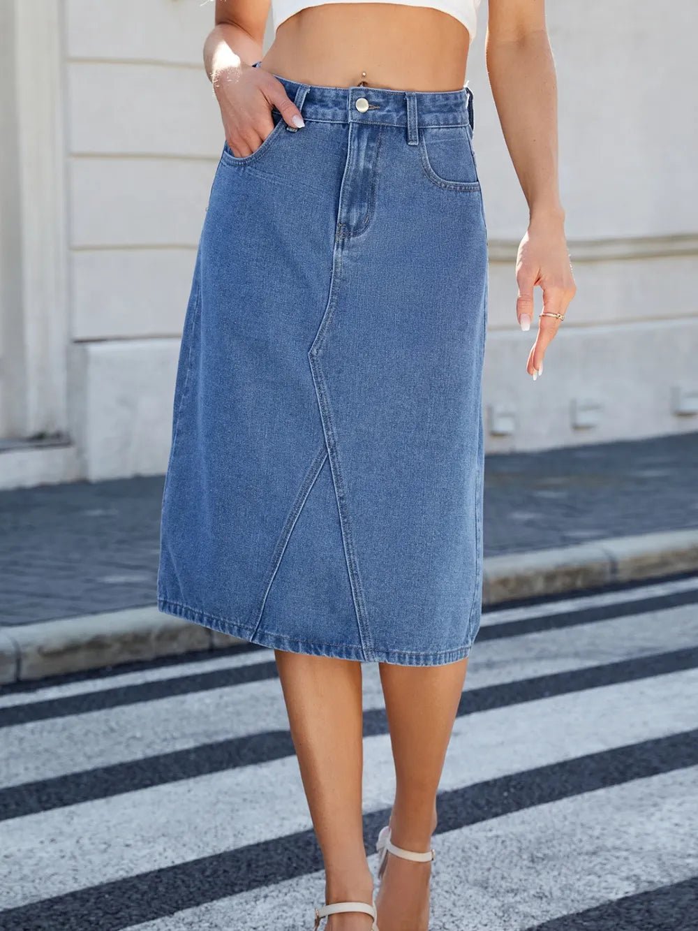 Slit Back Midi Denim Skirt - adritiX