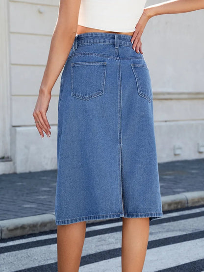 Slit Back Midi Denim Skirt - adritiX