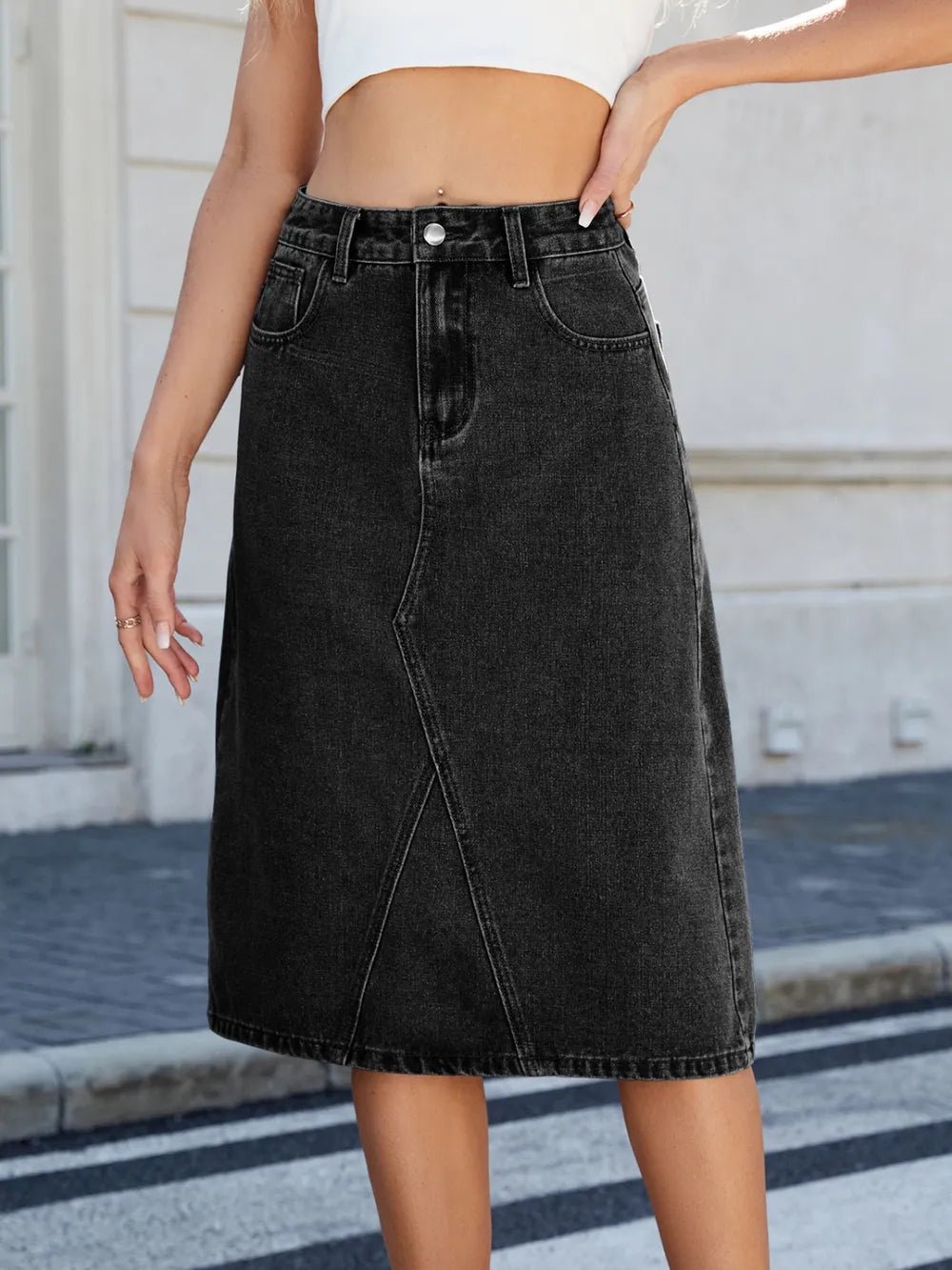 Slit Back Midi Denim Skirt - adritiX