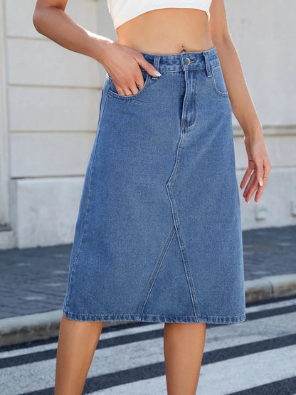 Slit Back Midi Denim Skirt - adritiX