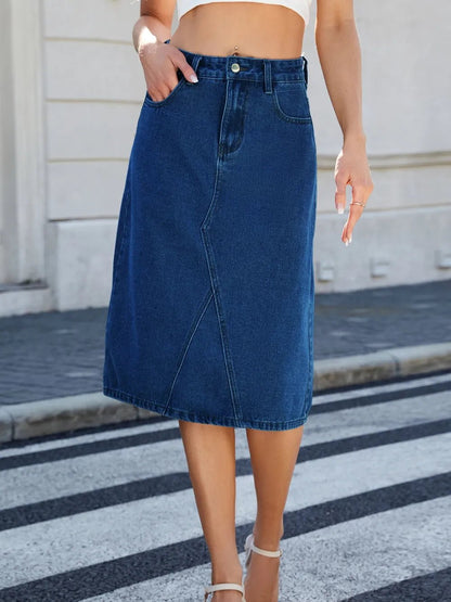 Slit Back Midi Denim Skirt - adritiX