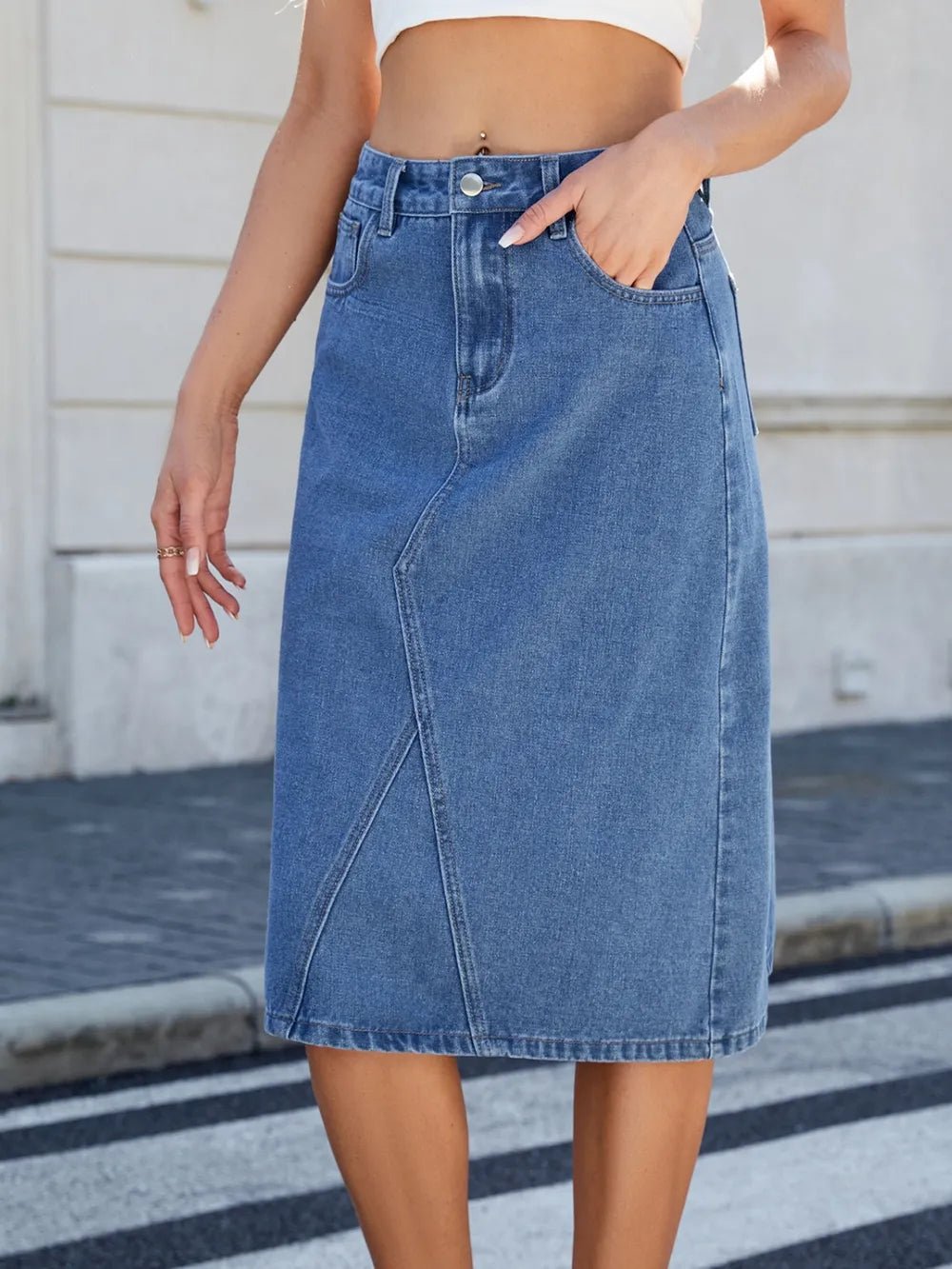 Slit Back Midi Denim Skirt - adritiX