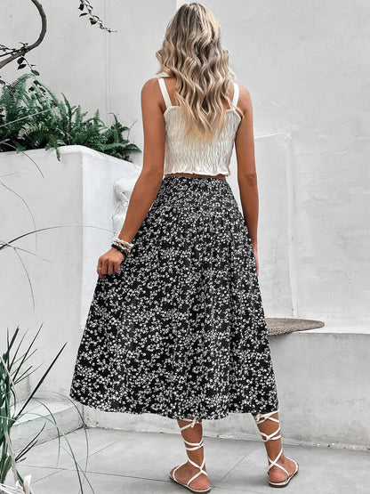 Slit Smocked Printed Skirt - adritiX