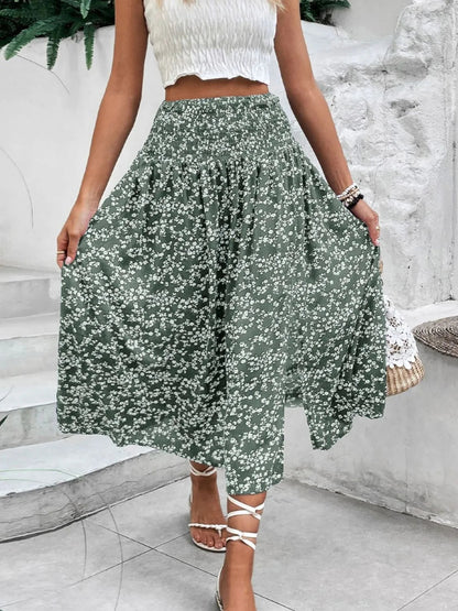 Slit Smocked Printed Skirt - adritiX