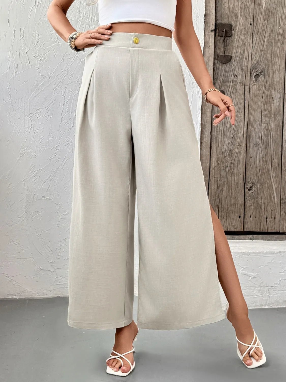 Slit Wide Leg Pleated Pants - adritiX