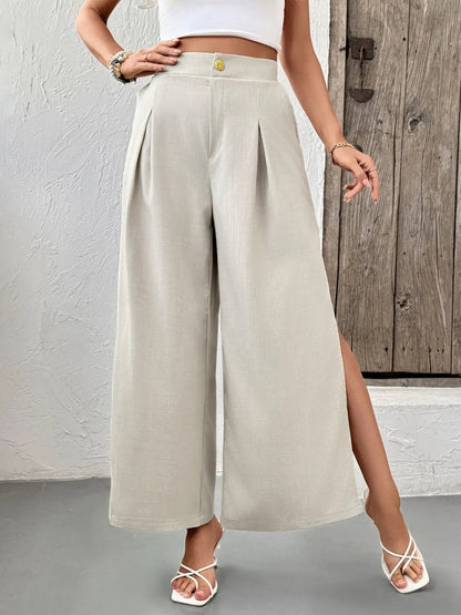 Slit Wide Leg Pleated Pants - adritiX