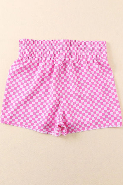 Smocked Elastic Waist Checkered Shorts - adritiX