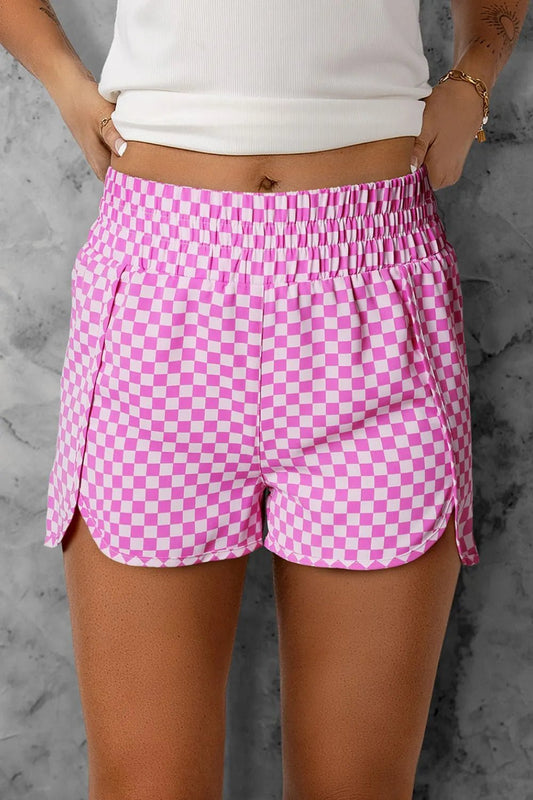 Smocked Elastic Waist Checkered Shorts - adritiX