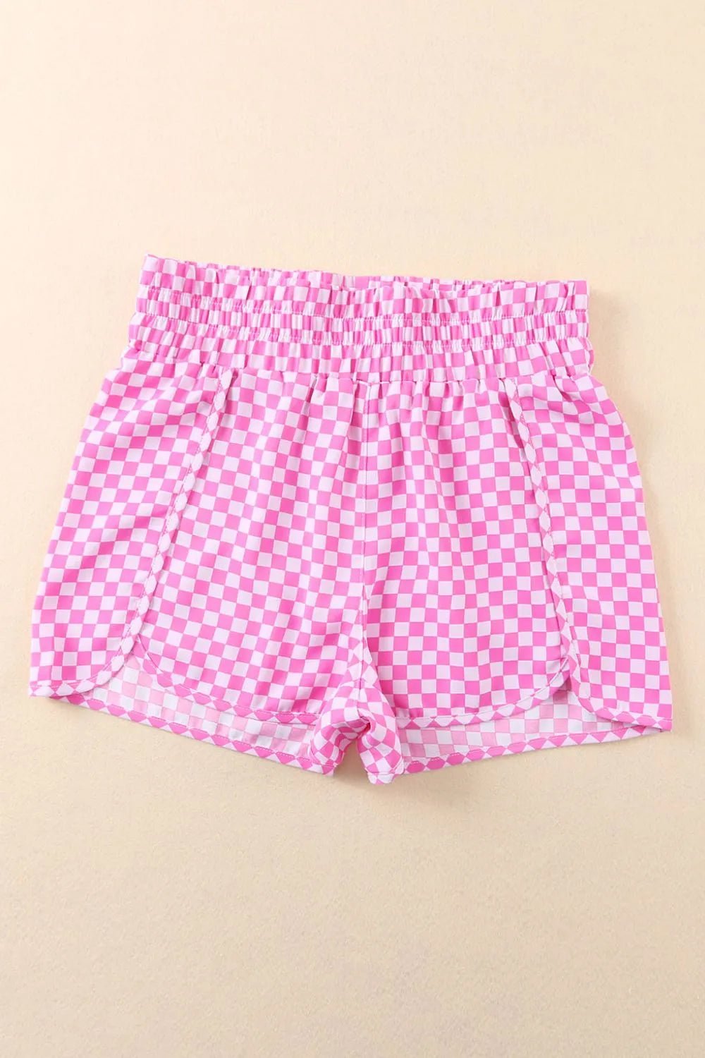 Smocked Elastic Waist Checkered Shorts - adritiX