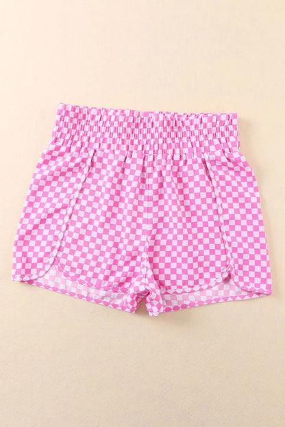 Smocked Elastic Waist Checkered Shorts - adritiX