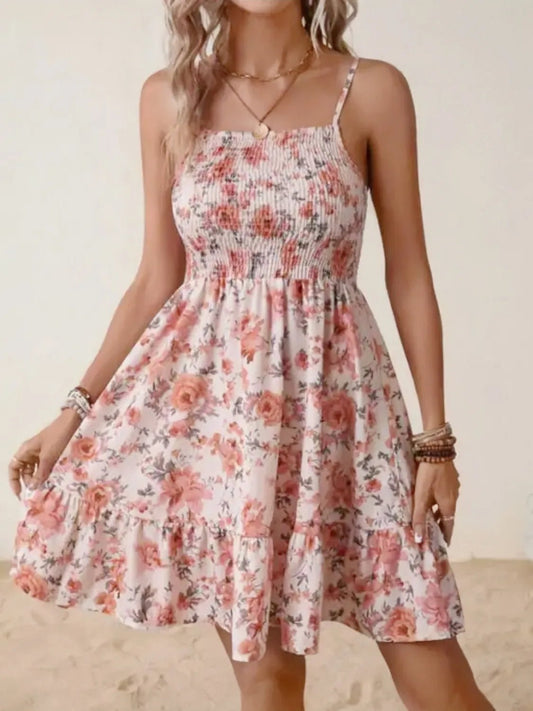 Smocked Floral Square Neck Cami Dress - adritiX