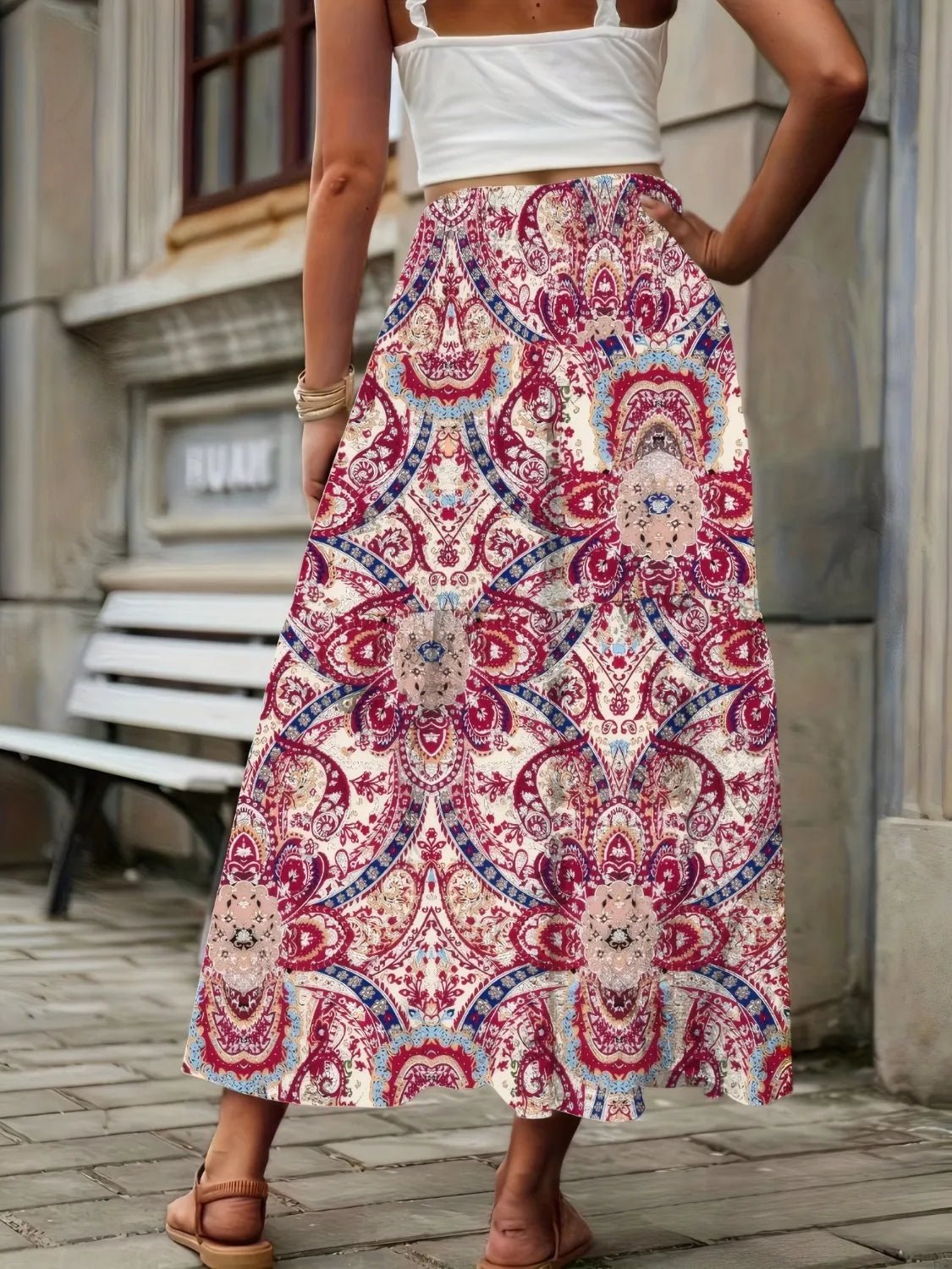 Smocked Printed High Waist Skirt - adritiX
