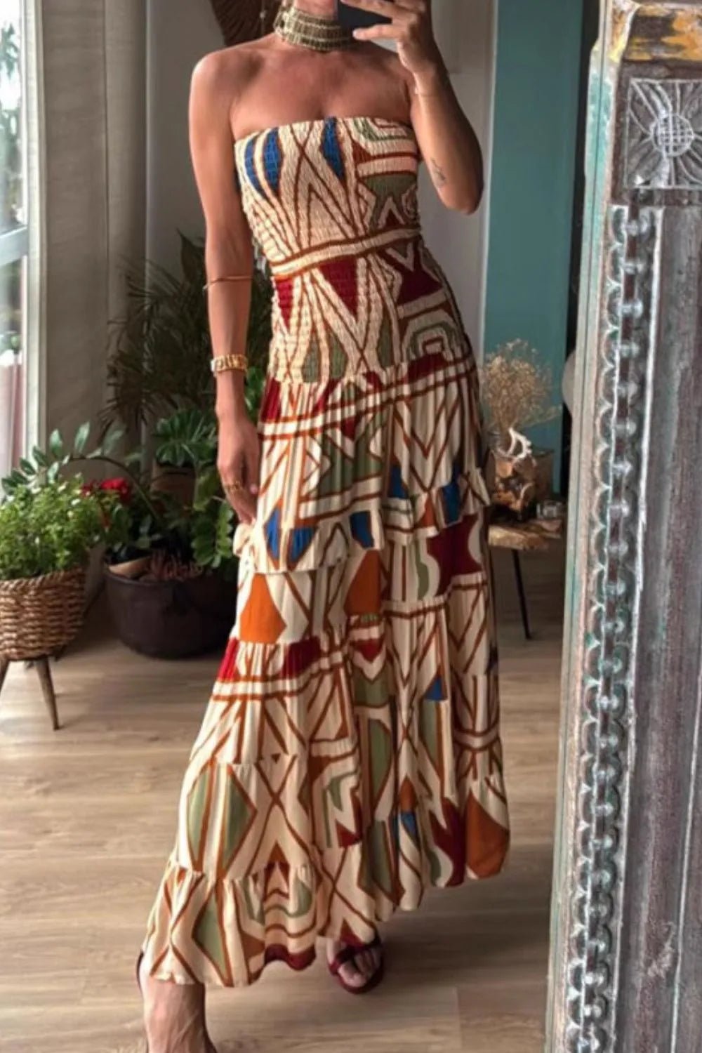 Smocked Printed Tube Dress - adritiX